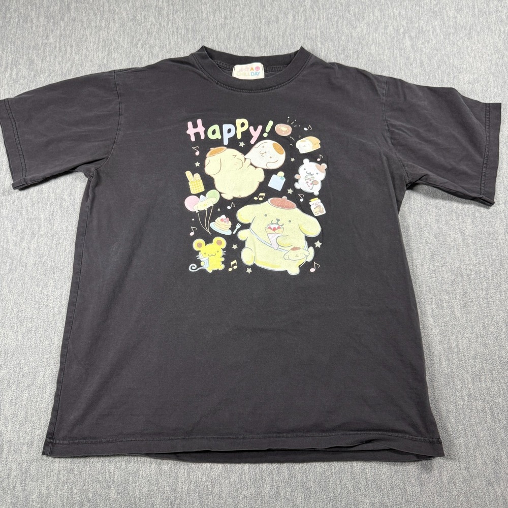 Just A Chill Day Shirt Womens Grey‎ Pompompurin Sanrio Graphic Tee Kawaii Y2K